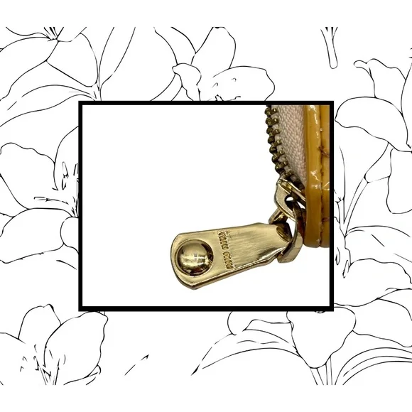 Miu Miu Quilted Patent Leather Zip-Around Wallet in Tan/Yellow - Picture 3 of 4